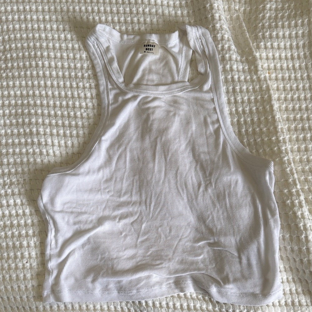 Aritzia White Ribbed Tank Top